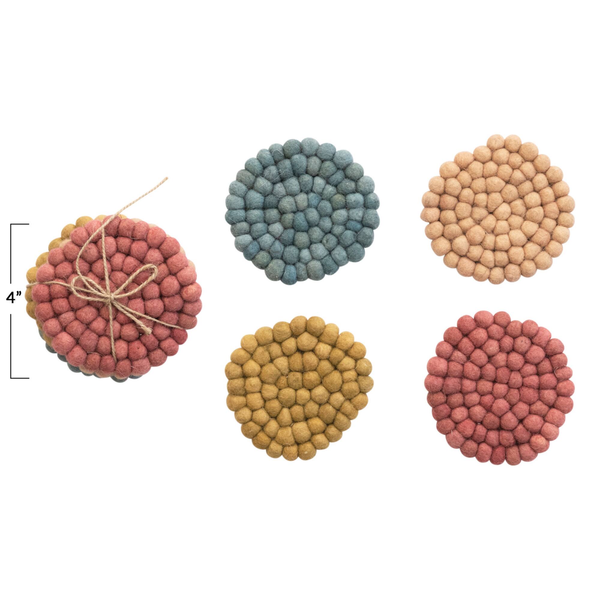 Hello Honey® Green Tones Handmade Wool Felt Ball Coaster Set
